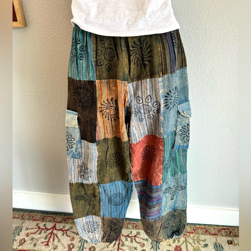 Indieglam Cotton Patchwork Boho Cargo Pants - image 4